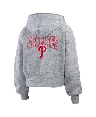 Women's Heather Gray Philadelphia Phillies Speckled Fleece Cropped Full-Zip Hoodie