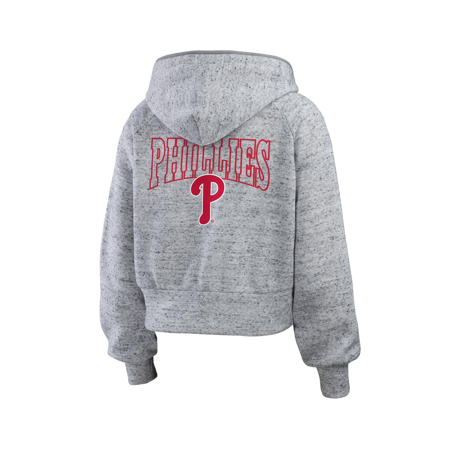 Women's Heather Gray Philadelphia Phillies Speckled Fleece Cropped Full-Zip Hoodie