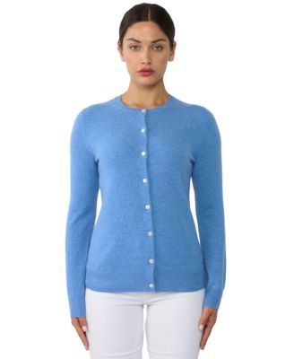 Women's 100% Cashmere Button Front Long Sleeve Crewneck Cardigan Sweater