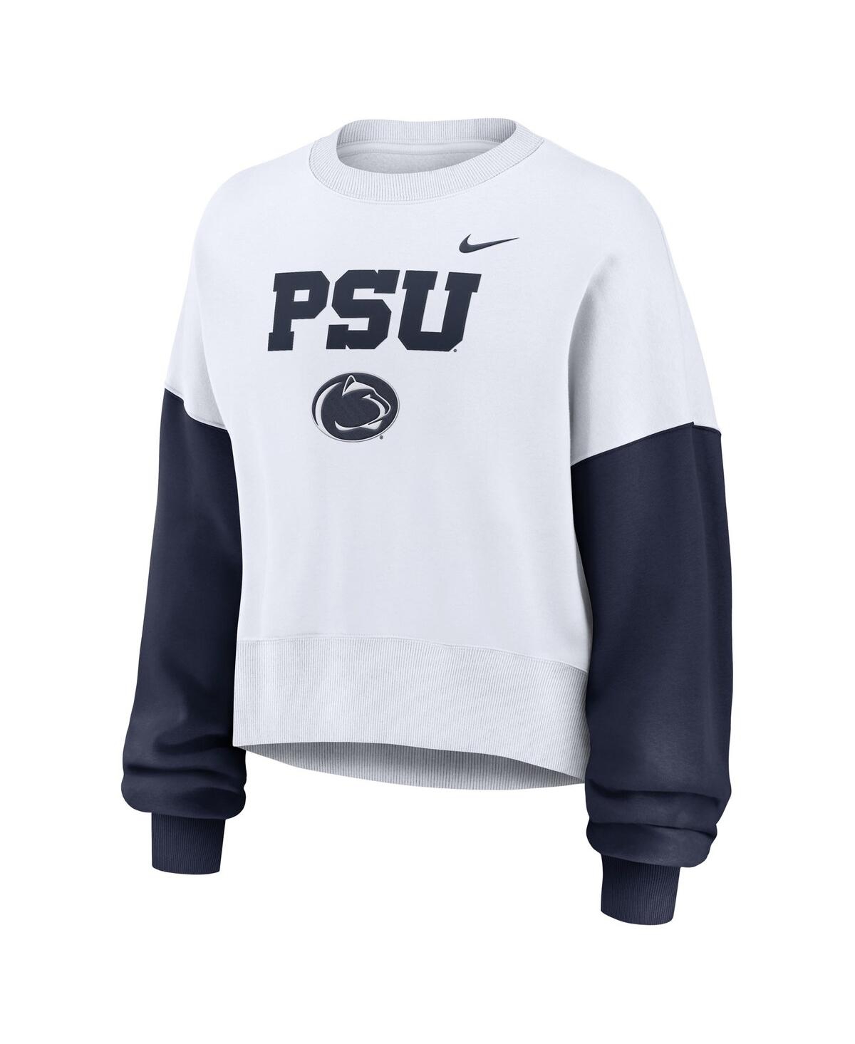Nike Women's White Penn State Nittany Lions Color-block Oversized Cropped Pullover Sweatshirt In White