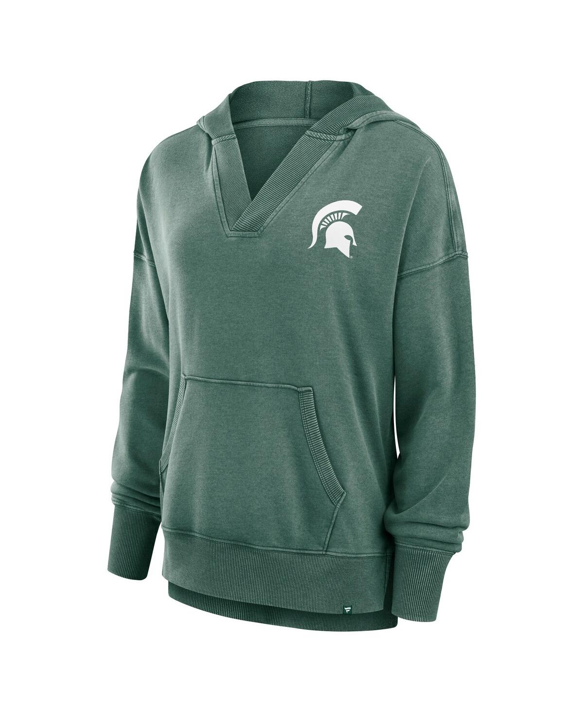 Fanatics Women's Green Michigan State Spartans Initiative Snow Wash French Terry V-neck Pullover Hoodie In Green