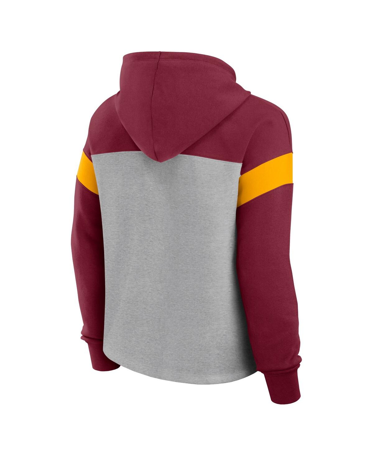 Fanatics Women's Heather Gray/burgundy Washington Commanders Bold Play Call Pullover Hoodie In Heather Gray,burgundy