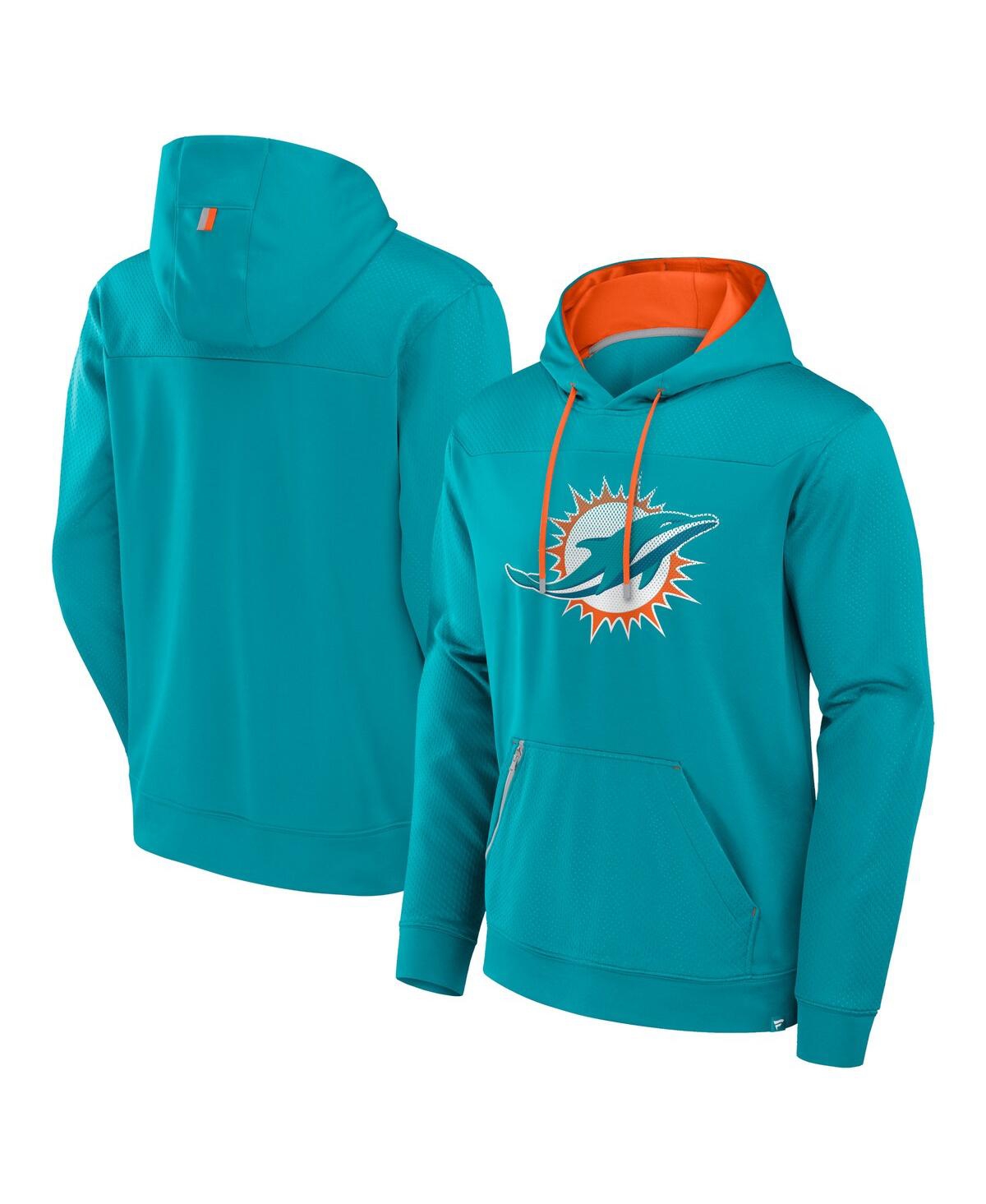 Fanatics Men's Aqua Miami Dolphins Defender Pullover Hoodie In Aqua,orange