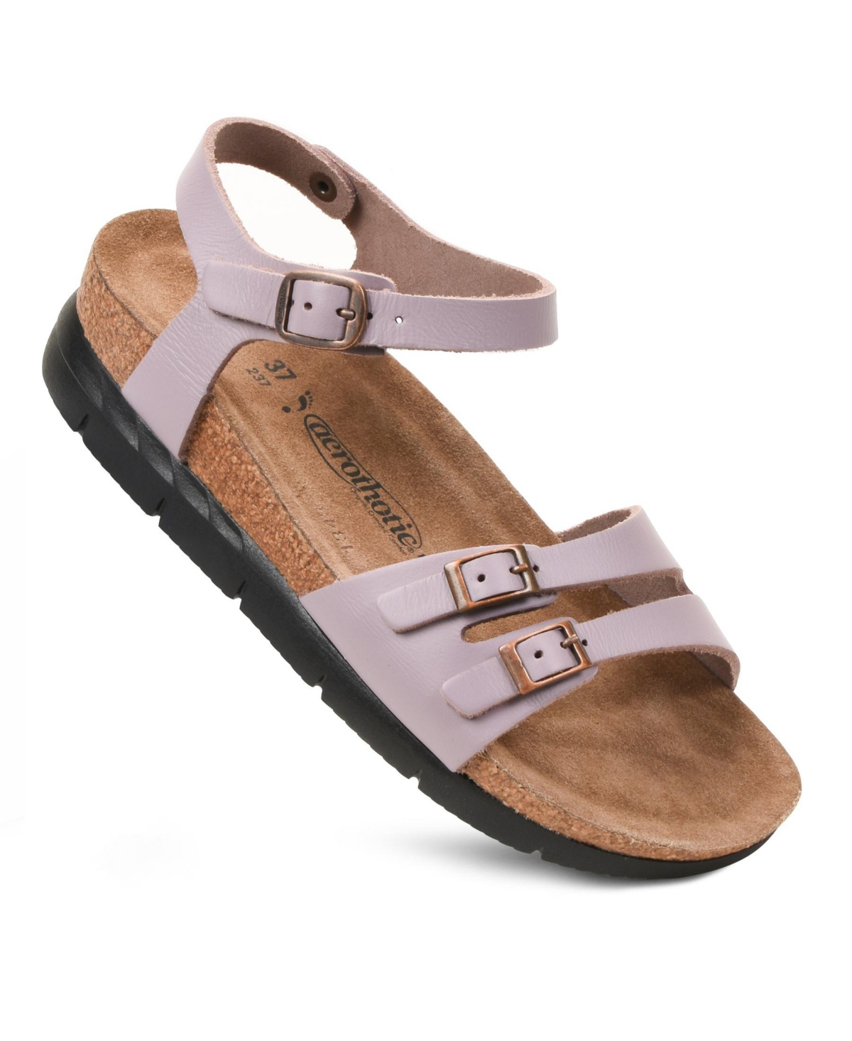- Whitney Open Toe Genuine Leather Platform Sandals with Adjustable Ankle Strap - Light purple