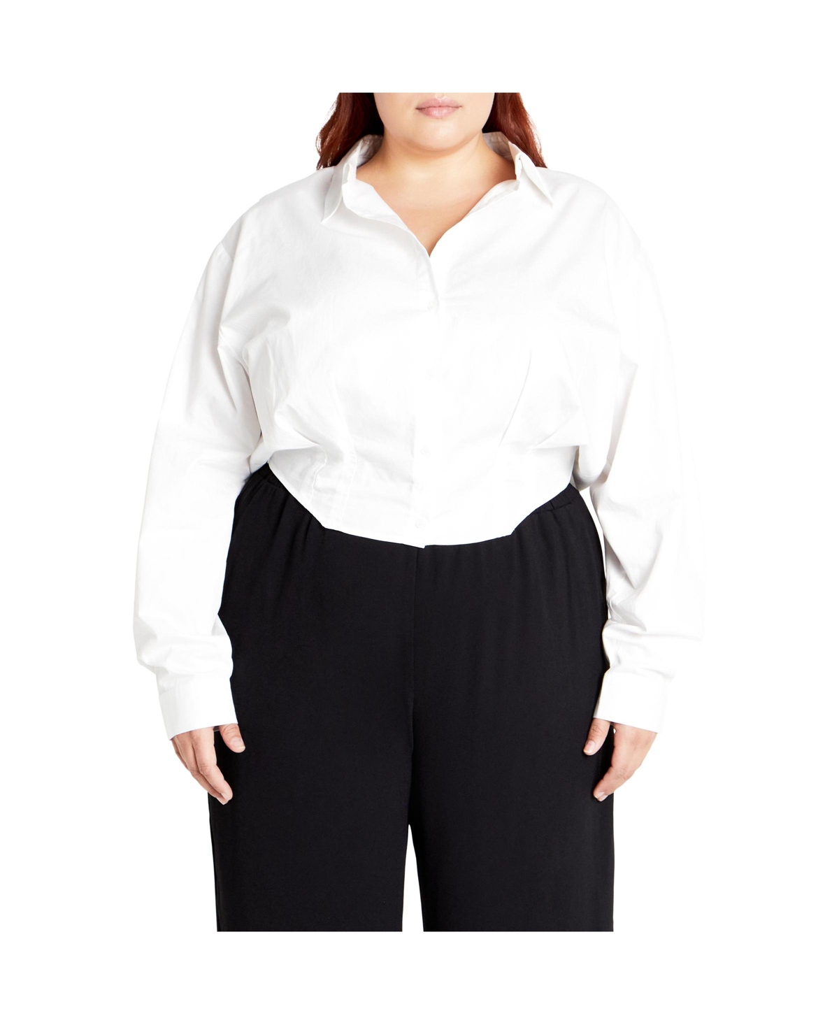 Plus Size Classic Crop Shirt - Ivory