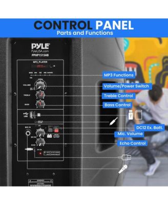 15" Portable Speaker – 80W Max, LED Lights, Wheels, Handles, Remote, Digital Amp, Rechargeable Battery – PA Loudspeaker System