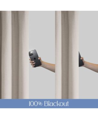 Linen Blend Total Blackout Grommet Curtains Pair, 52"X84"