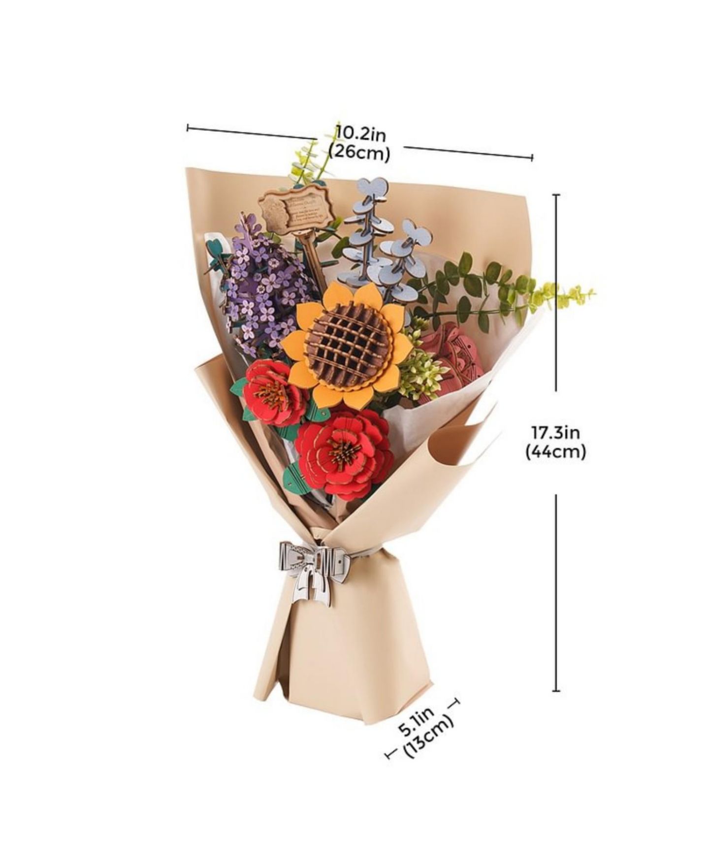 Детские игрушки Robotime Flower Bouquet 3D Wooden Puzzle DIY Model Building Kits Toys, Multicolored, 10.2"5.1"17.3" — фото 5