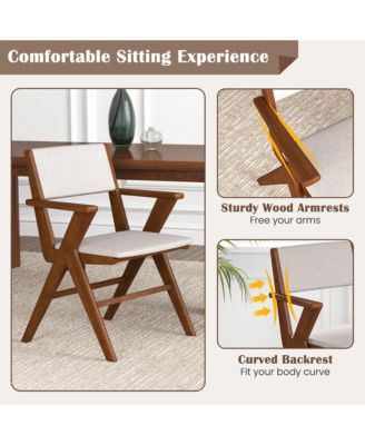 Wooden Dining Chair Set of 4 w/ Rubber Wood Frame Padded Seat & Back Armrests