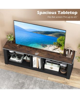TV Stand w/ LED Light for TVs up to 65 inch w/ Adjustable Tempered Glass Shelves