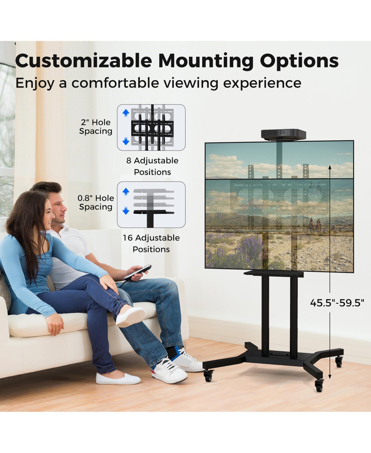 Gymax Mobile Tv Stand for 32-70 inch Flat or Curved TVs up to 110 lbs w/Av Shelf