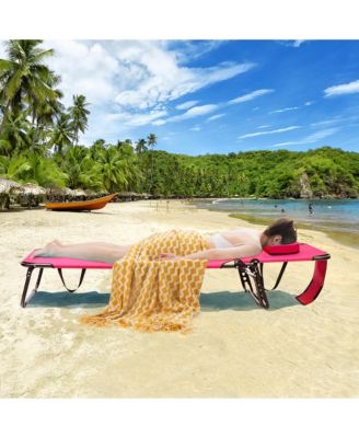 5-Position Lounge Chair Adjustable Beach Chaise w/ Face Cavity & Pillows