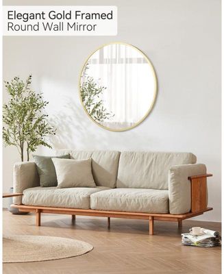 Round Mirror, 18 Inch Circle Mirror, Hd Eco-Friendly Gold Circle Mirror Metal Frame, Round Vanity Wall Mounted Mirrors for Entryway, Hallway, Living Room