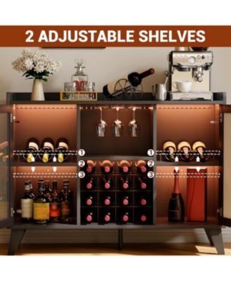 Wine Bar Cabinet with LED Light, Coffee Bar Cabinet with Power Outlet,Kitchen Buffet Sideboard with Storage,Buffet Sideboard with Acrylic Doors and Drawer