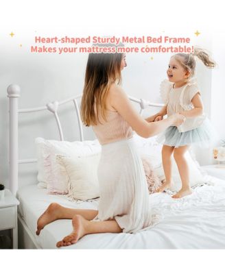 Twin Size Metal Platform Bed Frame for Girls, Twin Bed Frame with Headboard