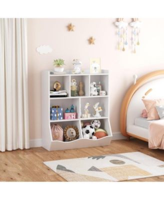 Toy Storage Cabinet, Three-Tier Kids Bookshelf and Bookcase for Storage Books and Toys Shelf with Cubby Organizer for Bedroom and Playroom