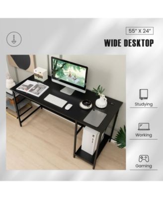 55 Inch Computer Desk with 4 Power Outlets and CPU Stand