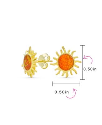 Iridescent Celestial Summer Vacation Sun Beach Fun Created Synthetic Blue Mexican Opal Sunburst Stud Earrings .925 Sterling Silver