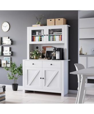 Kitchen Pantry Cabinet with Microwave Stand, Freestanding Hutch Cabinet with Buffet Cupboard, Tall Kitchen Cabinets with Adjustable Shelves for Kitchen, Dining Room