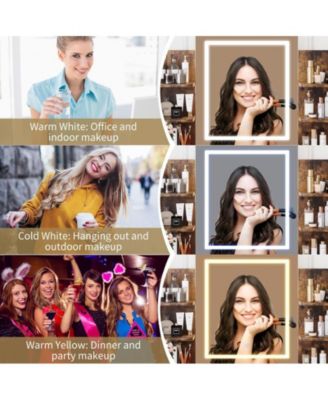 Vanity Desk with Mirror and Lights, Makeup Vanity Set w/Desk and Stool, Power Outlet, Vanity Table w/6 Storage Shelves, 2 Large Drawers and 3 Color Adjustable Brightness