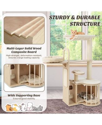 55'' Tall Cat Tree Tower Multi-Layer Wooden Activity Center w/ Rest Condo & Hammock