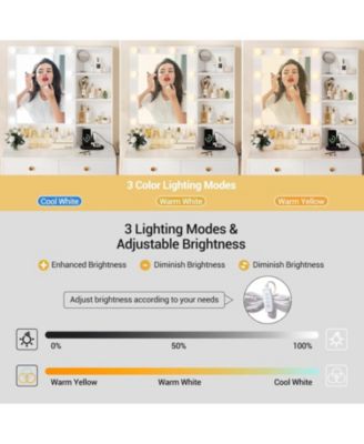 Vanity Desk with Mirror and Lights, Makeup Vanity with 2 Large Drawers and 3 Open Shelves, 3 Lighting Modes Brightness Adjustable, Bedroom