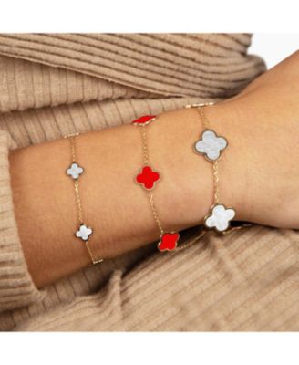 Small Coral Clover Bracelet 14K Gold
