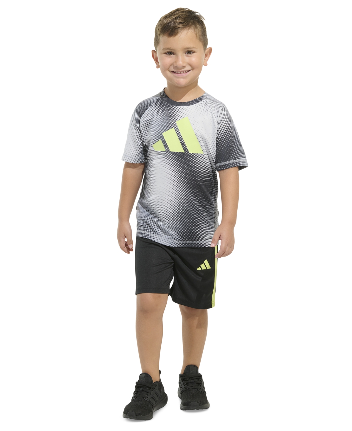 Adidas Originals Toddler & Little Boys Short-sleeve Raglan Printed T-shirt & Shorts, 2 Piece Set In Halo Silver