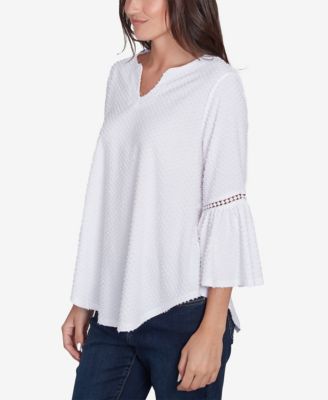 Petite Swiss Dot Solid Flounce Sleeve Top