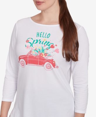 Petite Hello Spring Solid Vintage Three Quarter Sleeve T-Shirt