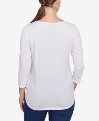 Petite Hello Spring Solid Vintage Three Quarter Sleeve T-Shirt