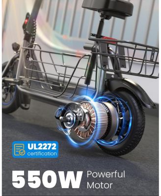 Electric Scooter with Seat for Adults, 550W Powerful Motor, 20-Mile Range, Speed up to 18.6MPH, Ample Storage for Pets & Cargo, Electrically-Powered Motor Scooters