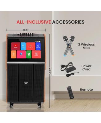 Portable Wireless BT Streaming Loudspeaker with 18.5" Touch Screen & Wireless Microphones