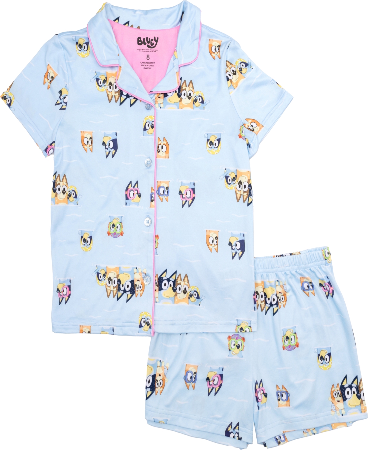 Shop Bluey Little And Big Girls Short Sleeve Button Down Sleep Shirt And Shorts, 2-piece Pajama Set
