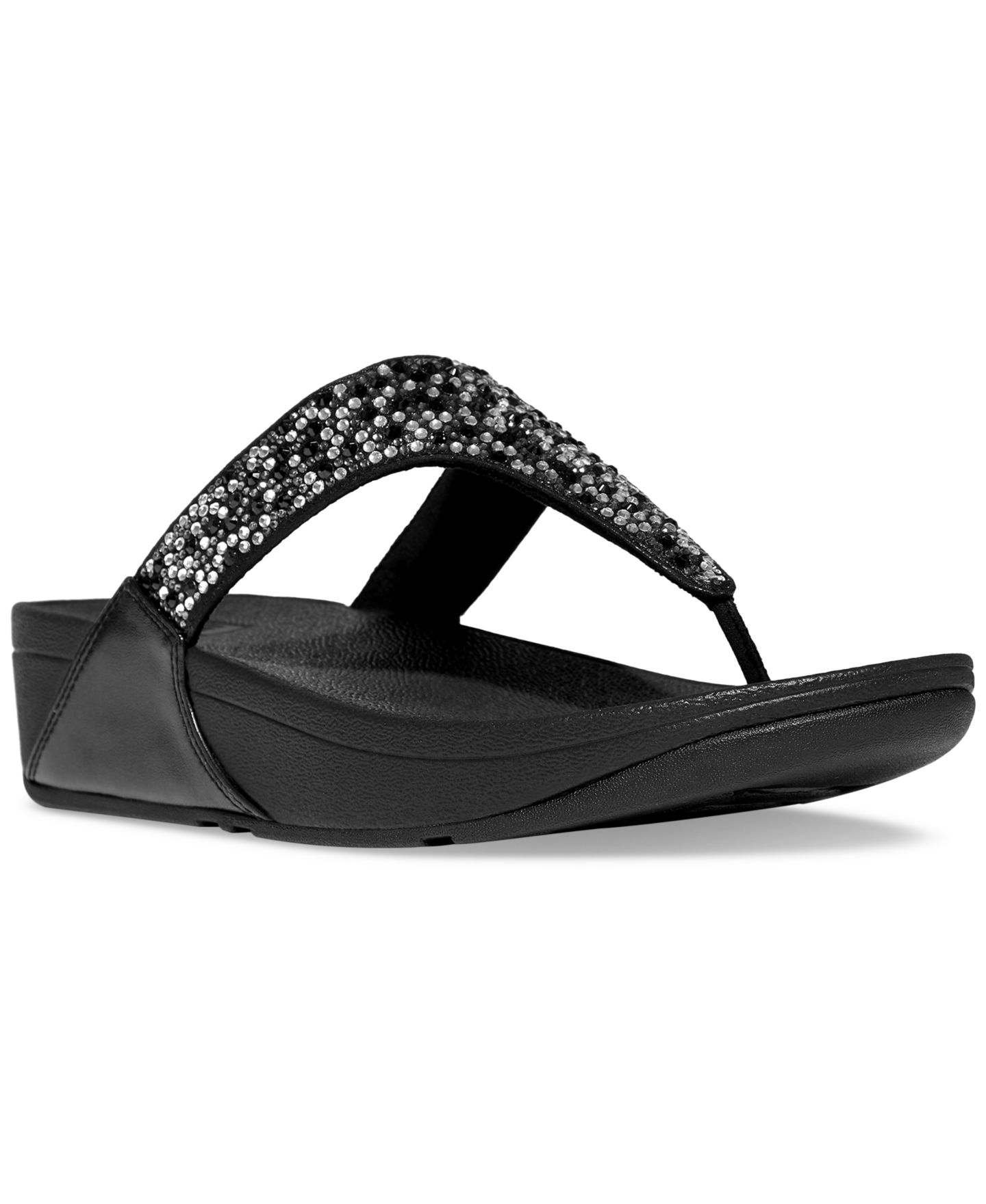 Женские сандалии FitFlop Lulu Crystal Mix Toe-Post Wedge, цвет: Чёрный — фото 1