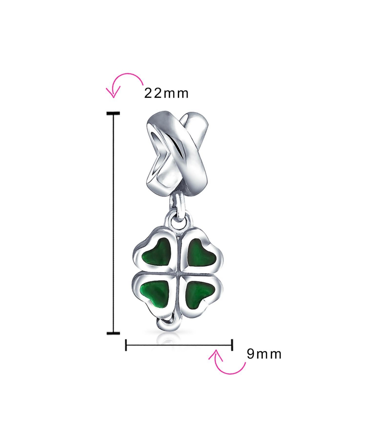 Bling Jewelry Good Luck Celtic Shamrock Dangle Charm Bead in Green Enamel Sterling Silver