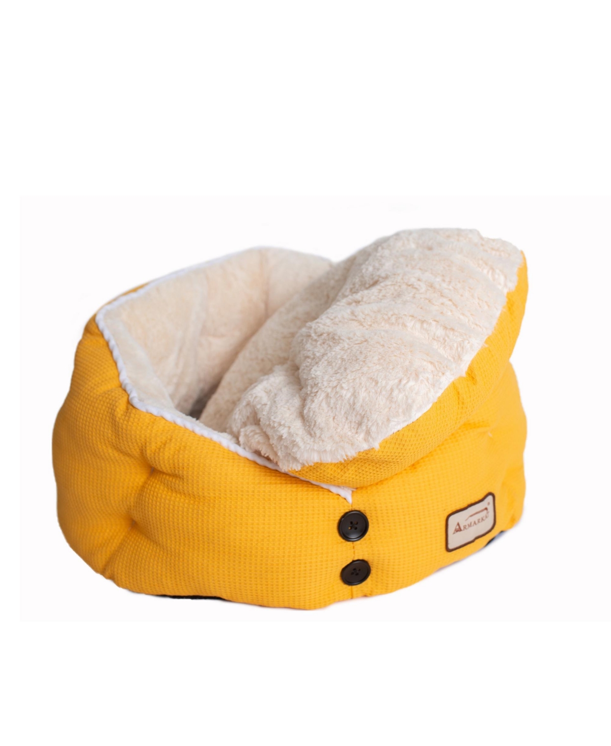 Cat Bed C75HMB/Mh Gold Waffle and White - Soft Plush Interior, Bolstered Design, Washable Cushion - Gold