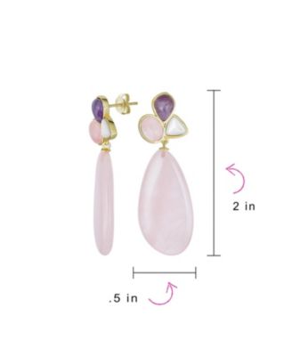 Fashion Multi Color Wire Wrap Large Oval Pear Shape Natural Stone Teardrop Drop Earrings Gold Plated