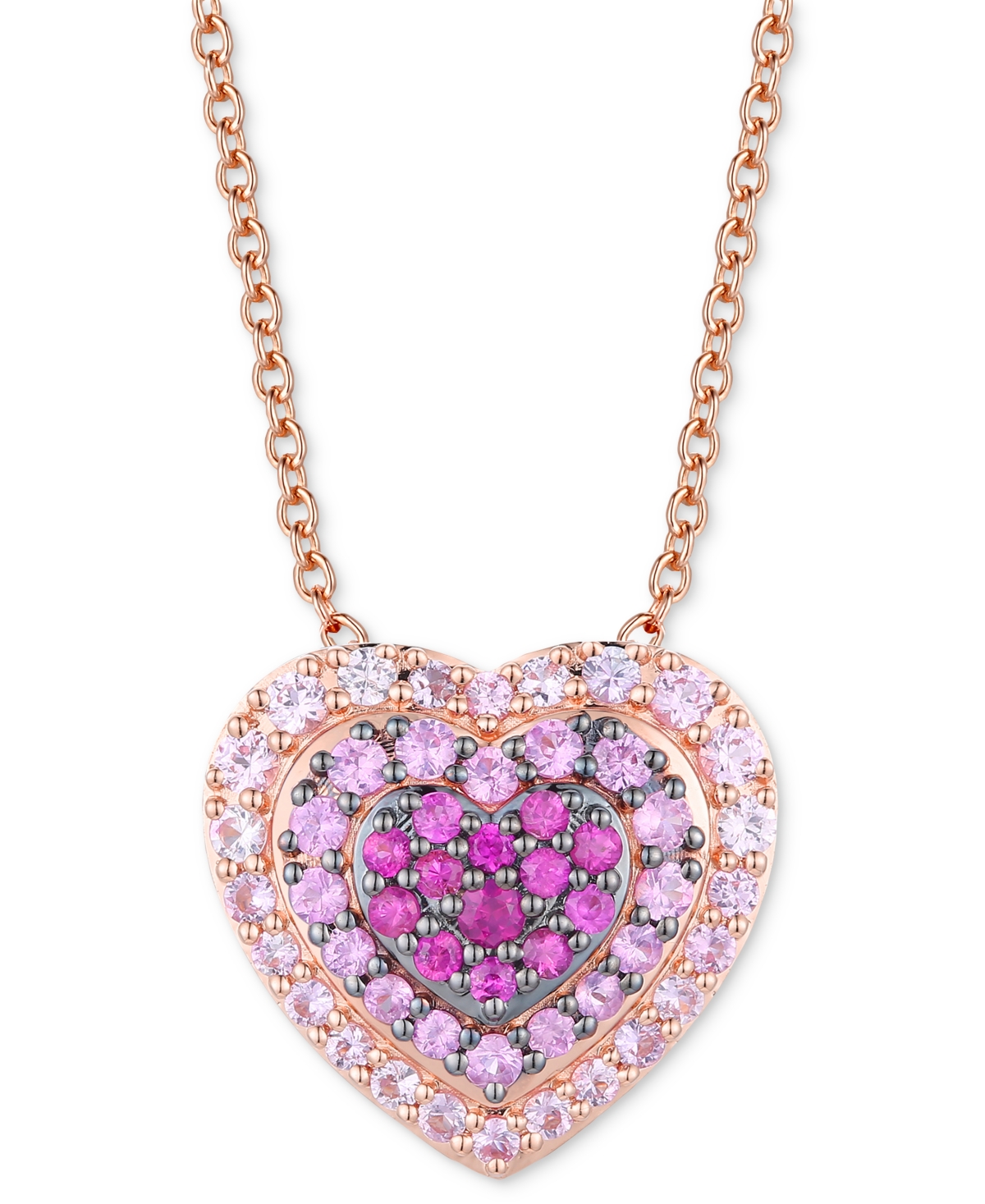 Le Vian Pink Sapphire Ombre Halo Cluster Heart Adjustable 20" Pendant Necklace (1-1/10 Ct. T.w.) In 14k Rose In Rose Gold