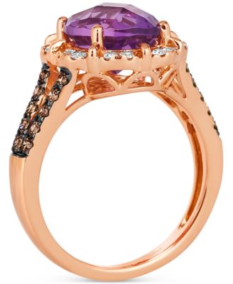 Amethyst (3-1/4 ct. t.w.), Nude Diamond™ (1/4 ct. t.w.) & Chocolate Diamond (1/3 ct. t.w.) Oval Halo Ring in 14k Strawberry Gold