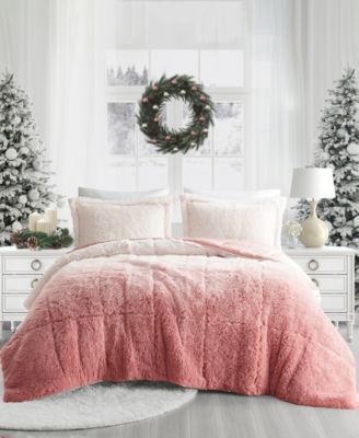 Intelligent Design Brielle Ombre Shaggy Faux Fur Comforter Sets In Blue