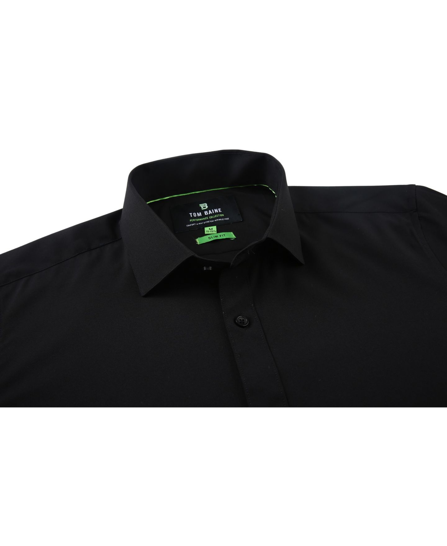 Мужская рубашка Tom Baine Men Slim Fit Four Way Stretch Solid Dress Shirt, цвет: Чёрный — фото 3