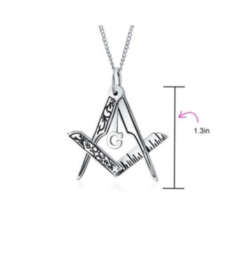 Masonic Freemason Compass Pendant Necklace in Oxidized Sterling Silver Chain