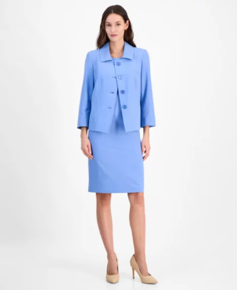 Women's Seamed Dress Suit Set, Regular & Petite - Pale Blue