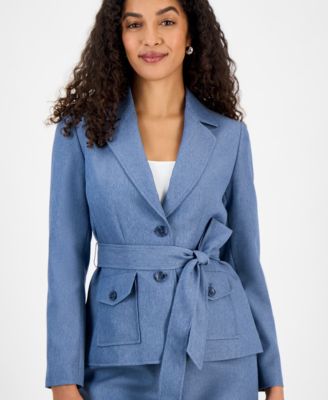 Women's Two-Button Belted Safari Jacket & Mid-Rise Straight-Leg Pants Set