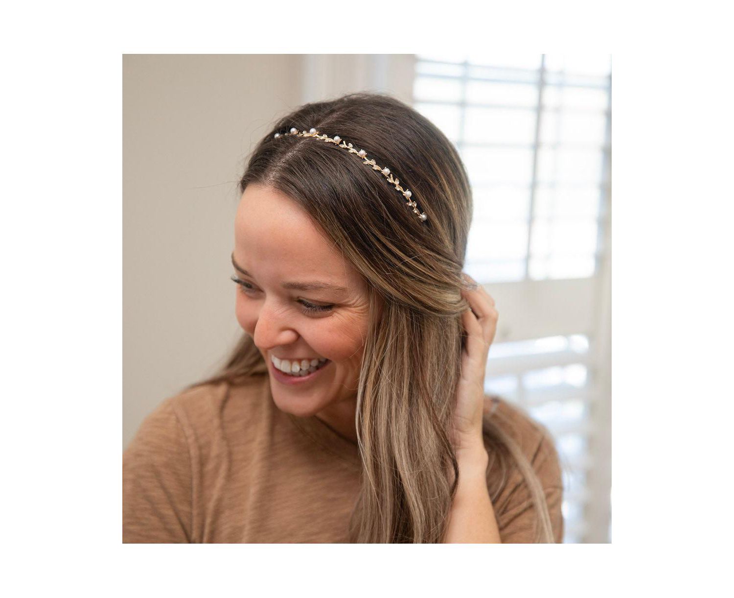 Thin Embellished Headband - Gem Leaf