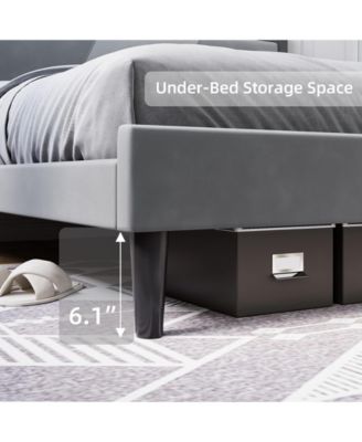 Wood Slat Support Bed Frame with Adjustable Height Headboard Velvet Upholstered Bed Frame