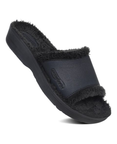 Женские сандалии Aerothotic Aspen Fuzzy Strap Ladies Arch Support, цвет: Чёрный
