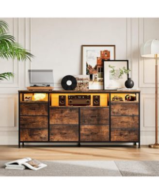 63.3 Inch Black Dresser for Bedroom, 10 Drawer Dresser TV Stand