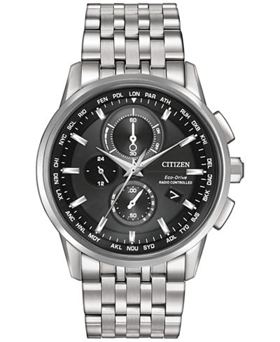 Citizen Men's World Chronograph Time AT Eco-Drive Stainless Steel Bracelet Watch 43mm AT8110-53E